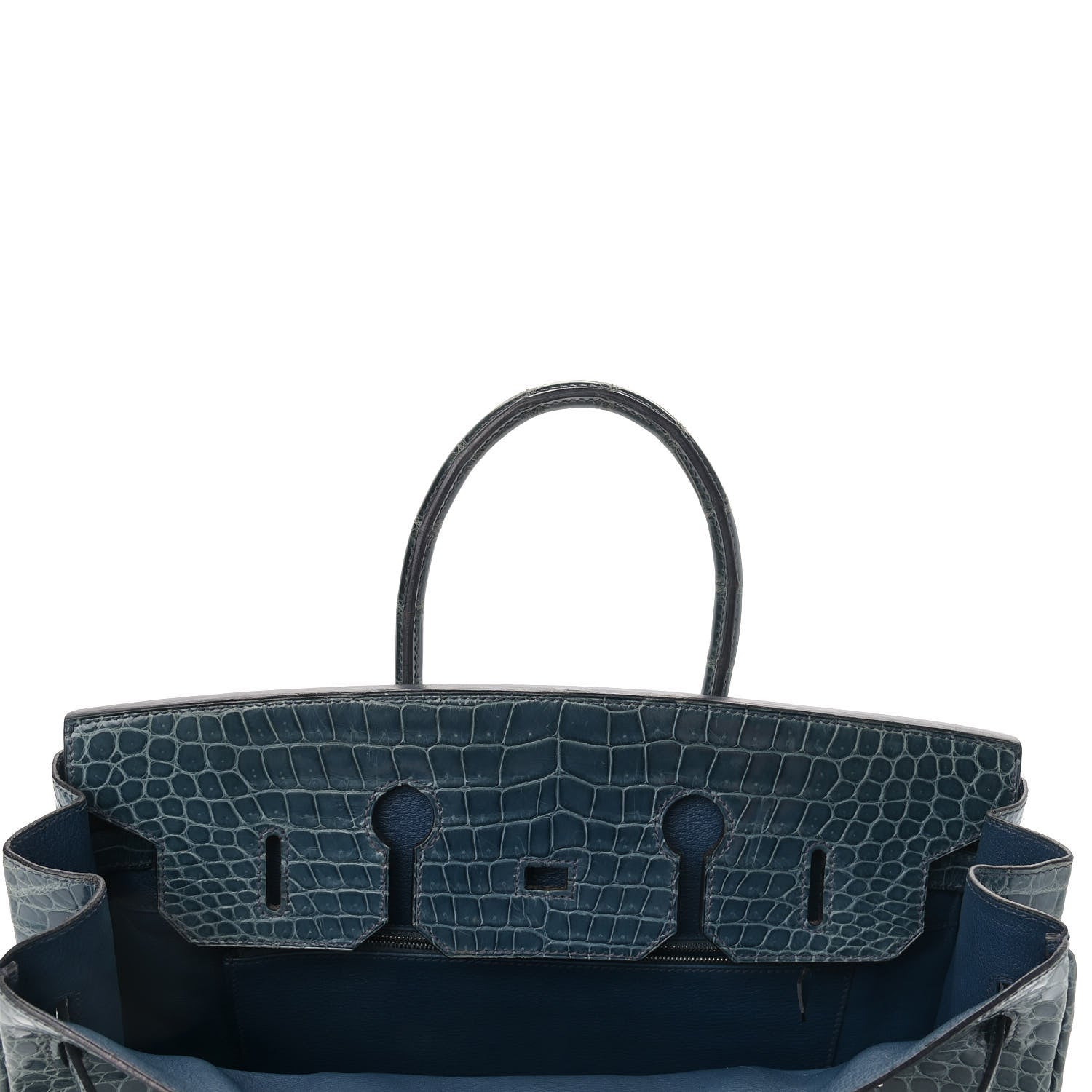 Hermes Shiny Porosus Crocodile Birkin 35 Bleu Roi 14 of 39