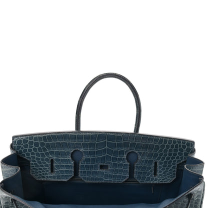 Hermes Shiny Porosus Crocodile Birkin 35 Bleu Roi 14 of 39