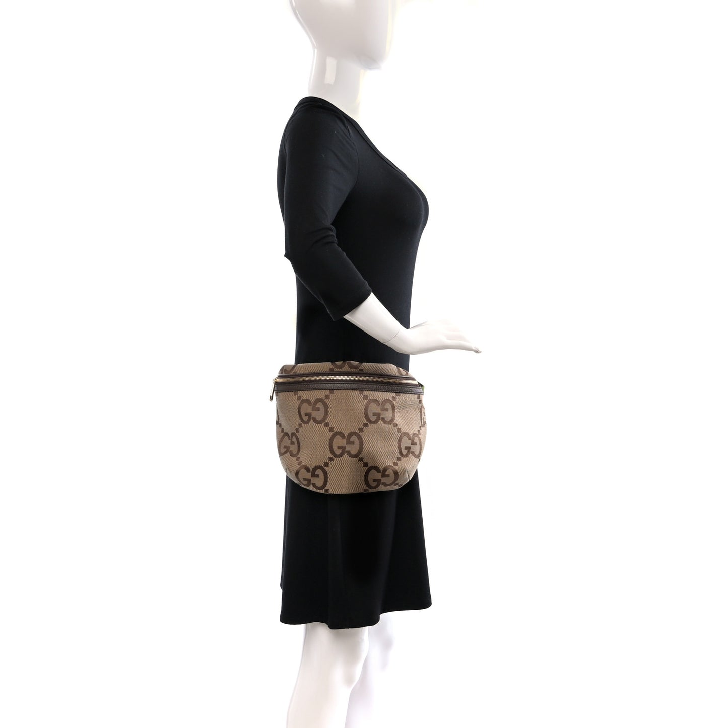 Monogram Jumbo GG Textured Dollar Calfskin Web Belt Bag Camel Ebony New Acero