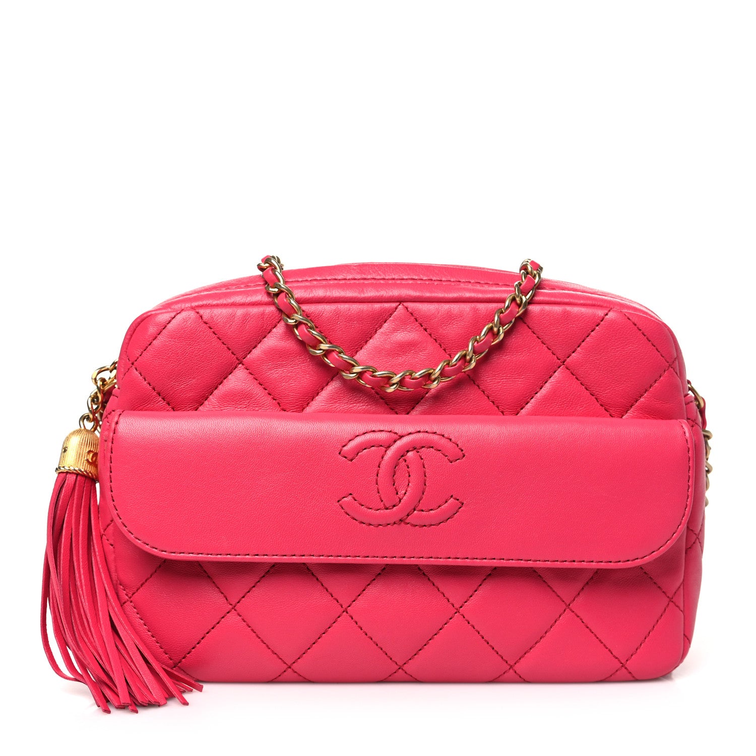 Chanel Lambskin Quilted Chain & Tassel Small Camera Case Fuchsia 1 of 10