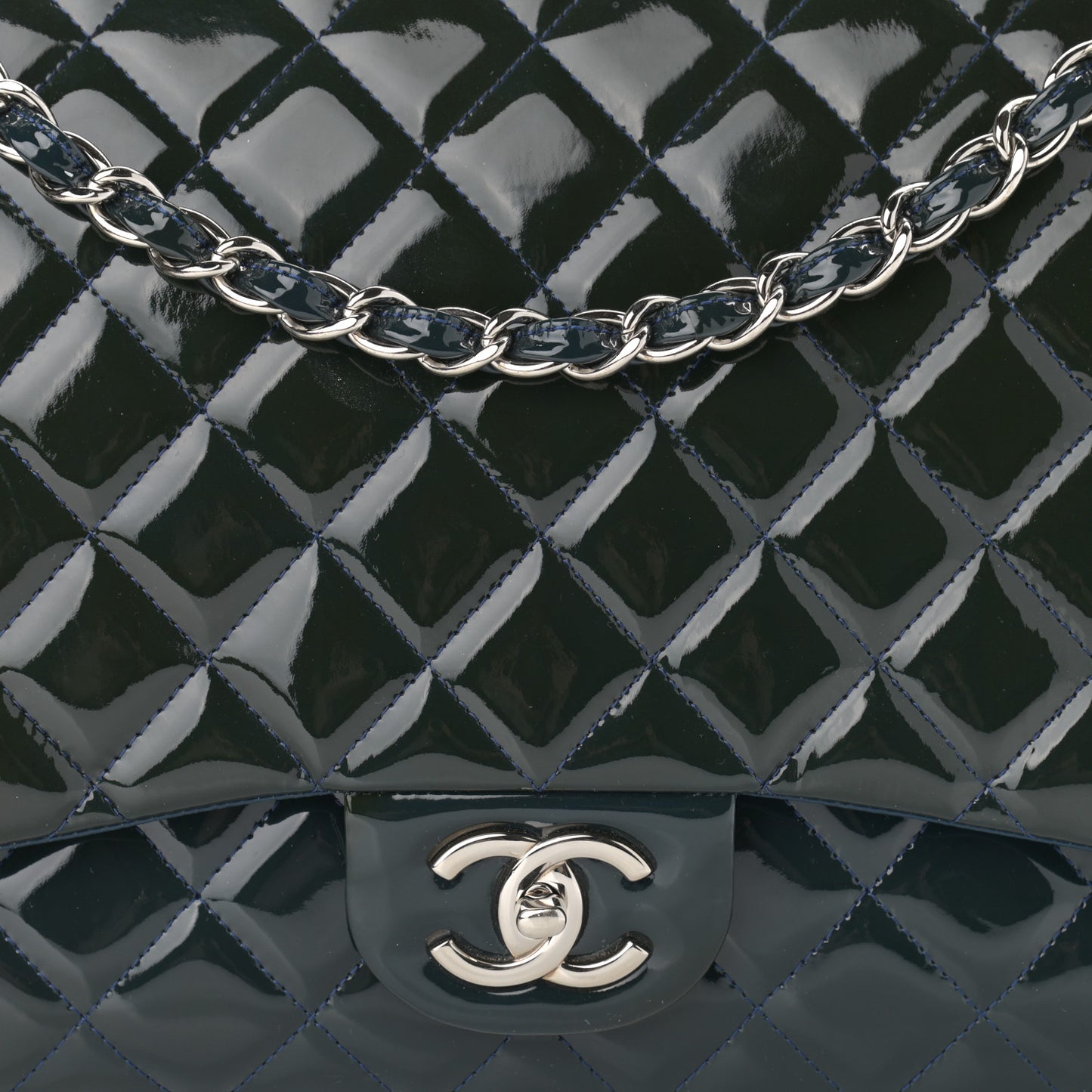 Patent Quilted Maxi Double Flap Blue