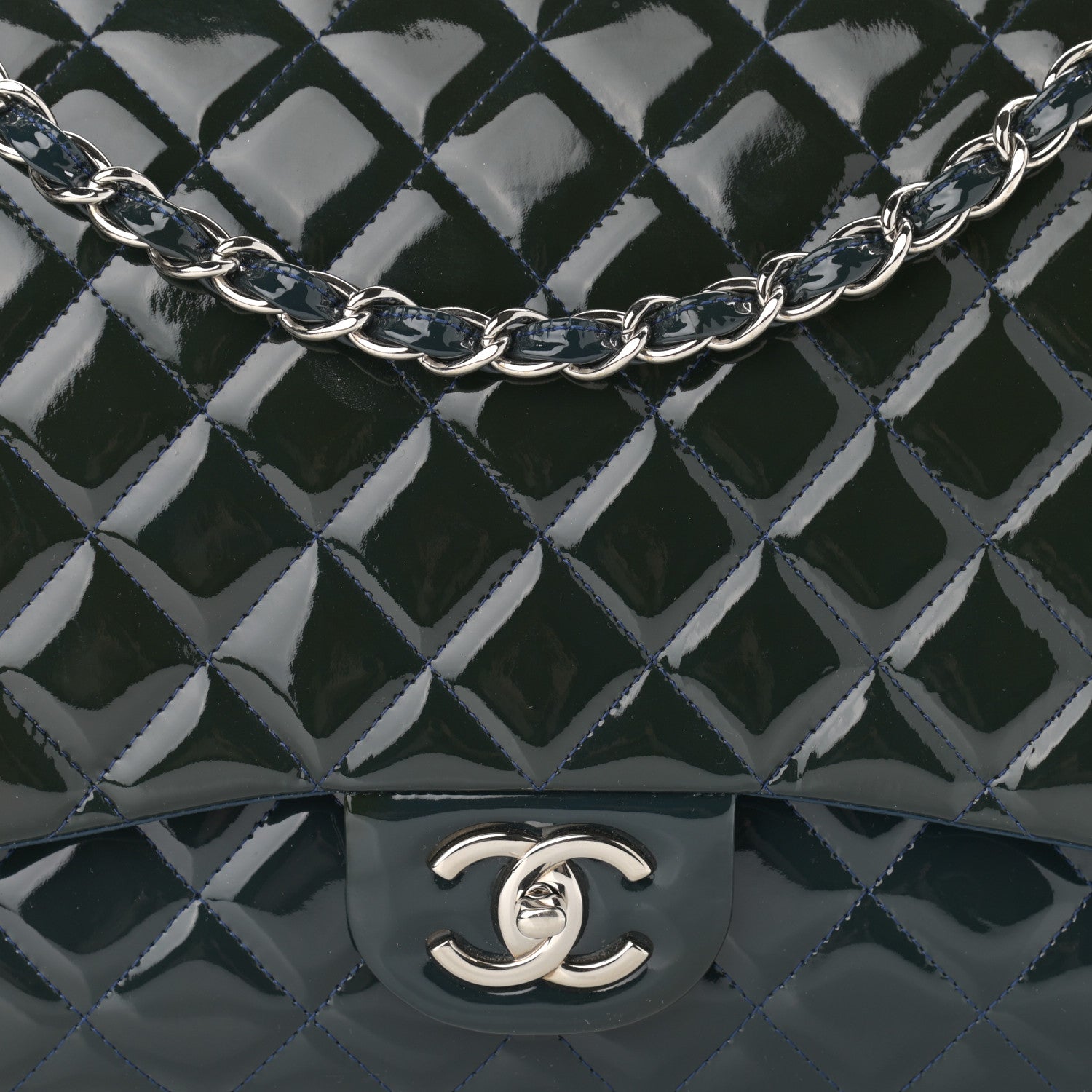 Chanel Patent Quilted Maxi Double Flap Blue 7 of 14