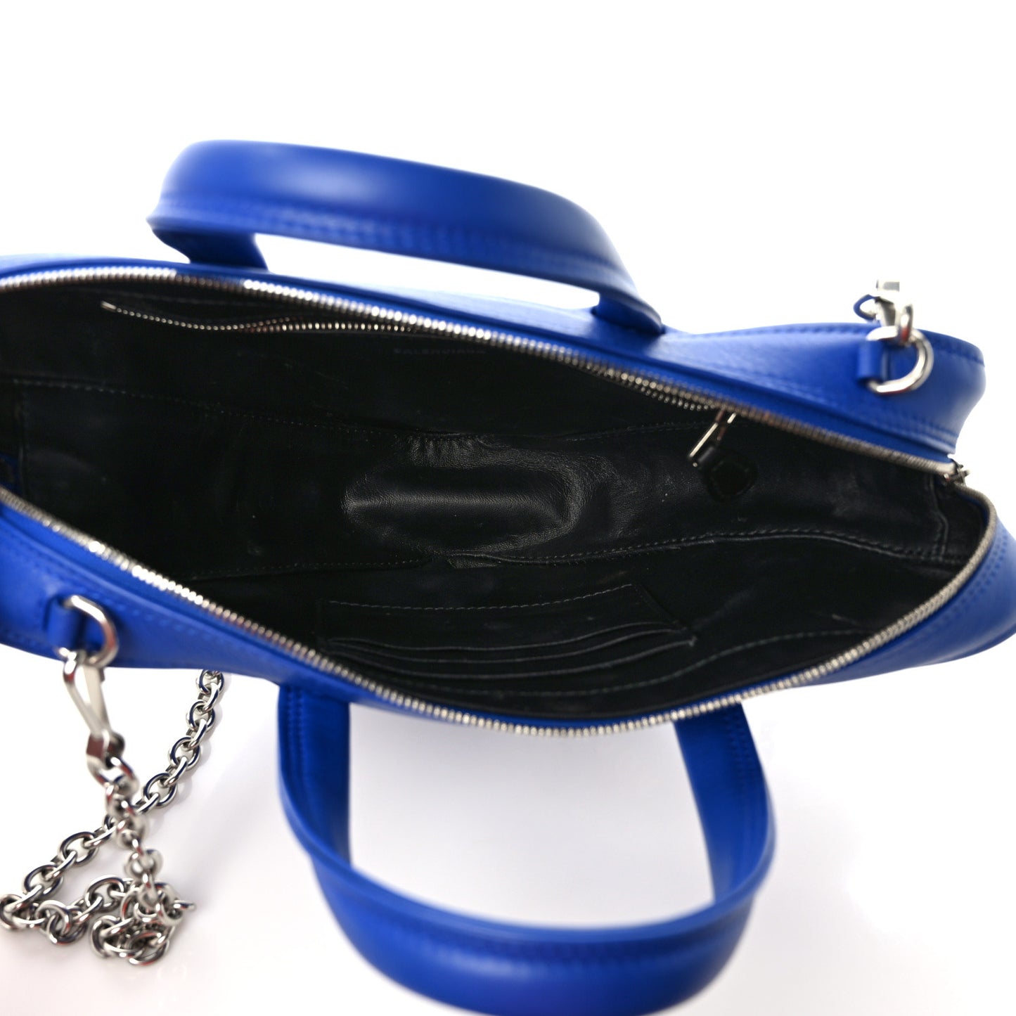 Shiny Day Calfskin Logo XS Triangle Chain Duffle Bleu Roi White