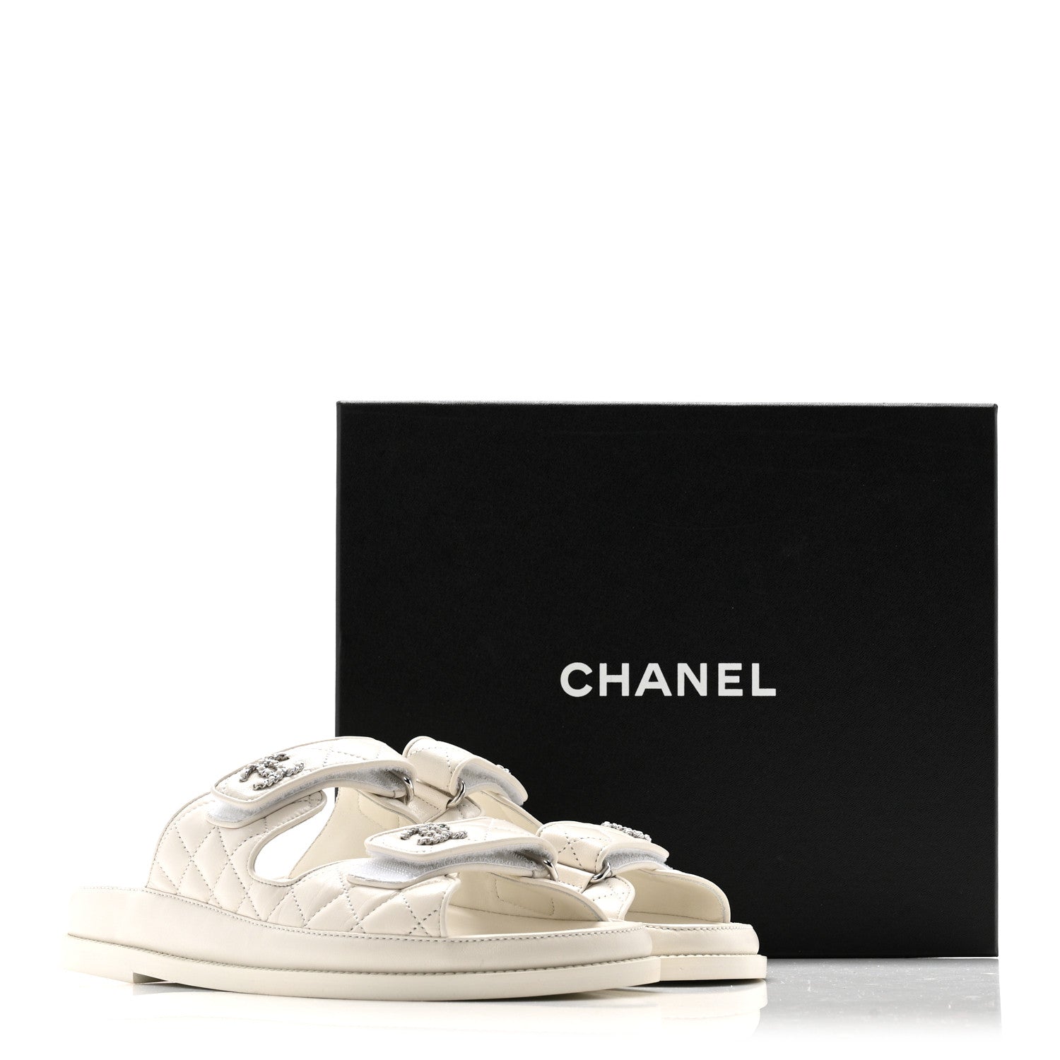 Chanel Lambskin Quilted Velcro Dad Chain CC Slide Sandals 39.5 White 11 of 11