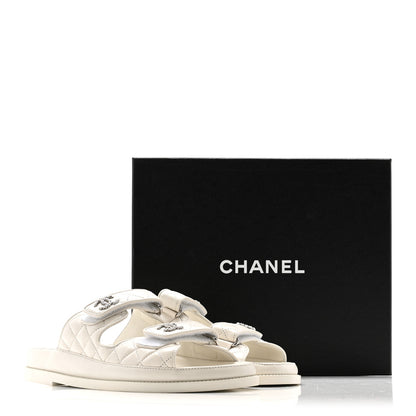 Chanel Lambskin Quilted Velcro Dad Chain CC Slide Sandals 39.5 White 11 of 11