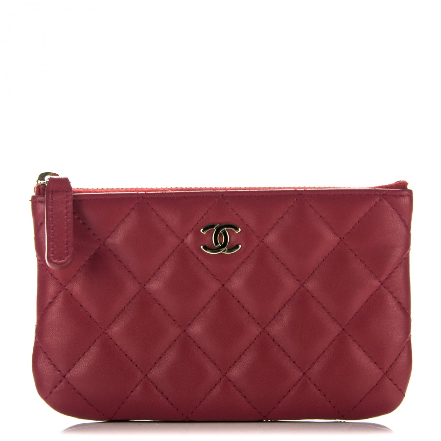 Lambskin Quilted Small Cosmetic Case Dark Pink