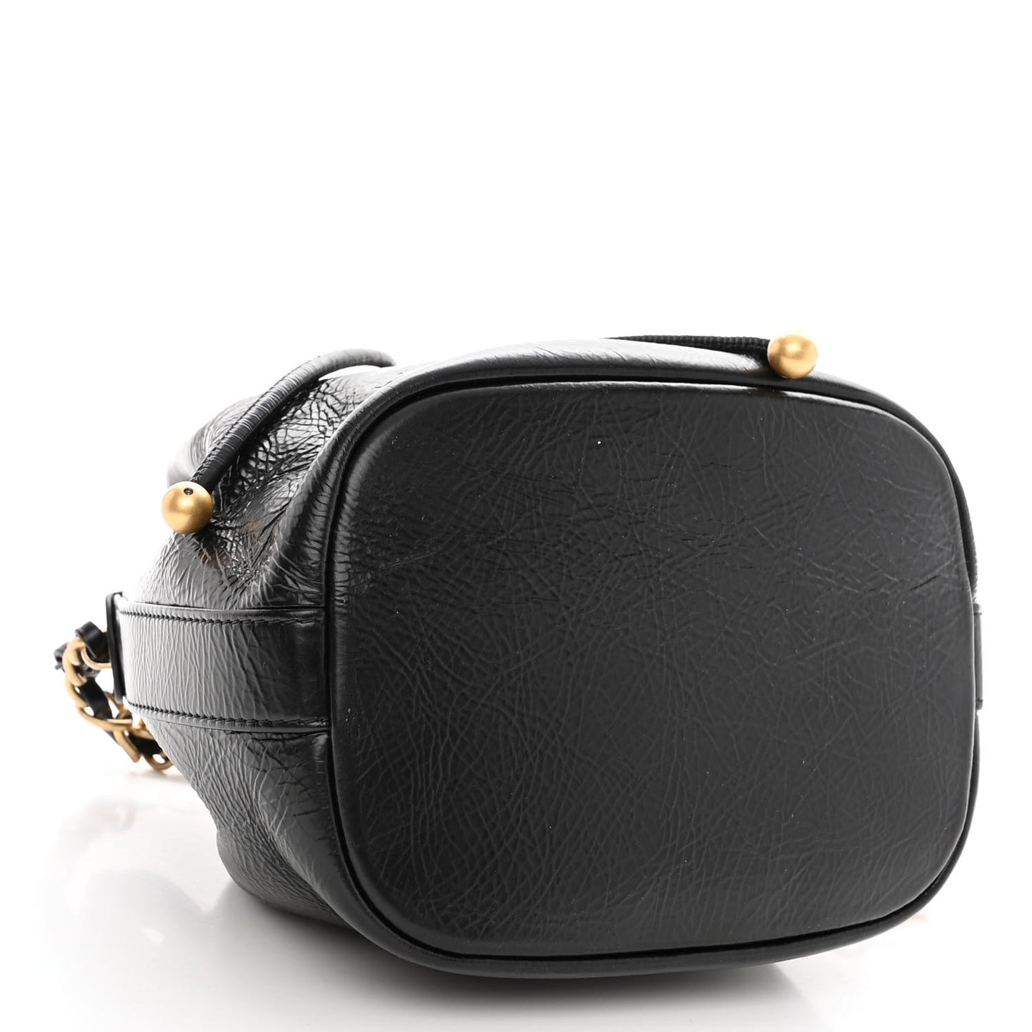 Shiny Aged Calfskin CC Chain Mini Drawstring Bag Black