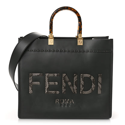 Fendi Vitello King Plexiglass Elaphe Python Print Logo Medium Fendi Sunshine Shopper Tote Dark Asphalt 1 of 9