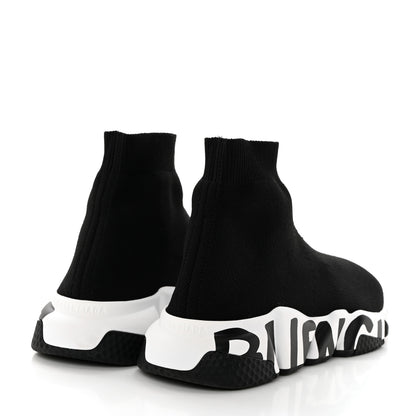 Balenciaga Neoprene Knit Womens Speed Graffiti Sneakers 38 Black White 4 of 9