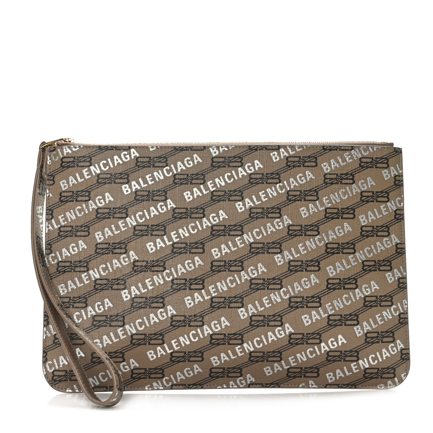 Balenciaga Coated Canvas BB Monogram Allover Logo Clutch Beige Brown 1 of 8