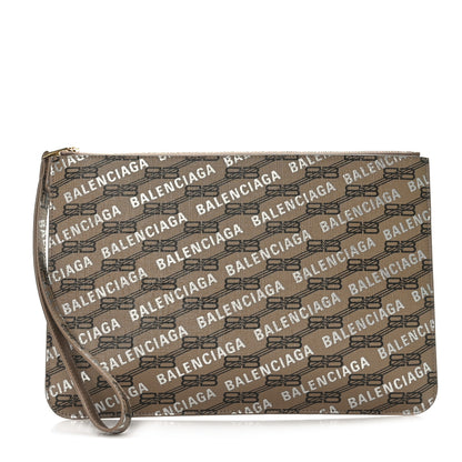 Balenciaga Coated Canvas BB Monogram Allover Logo Clutch Beige Brown 1 of 8