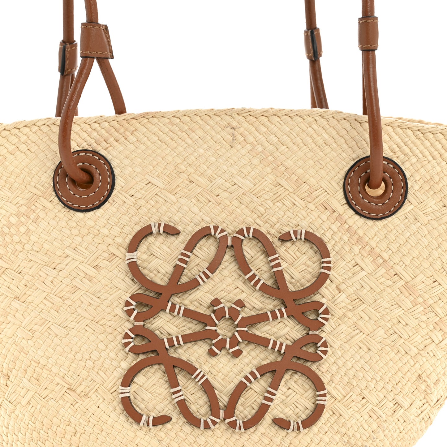 Calfskin Raffia Small Anagram Basket Tote Bag Natural Tan