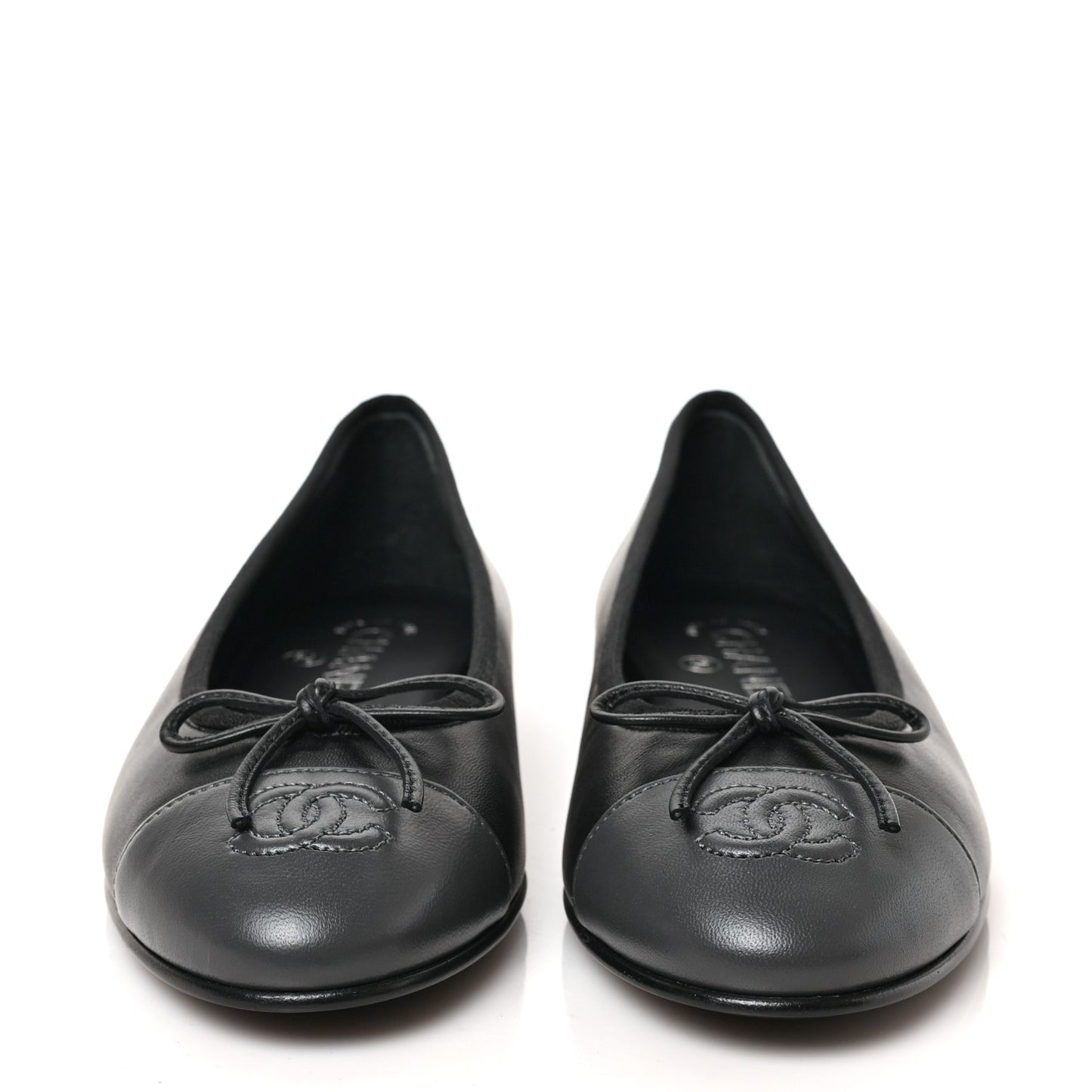 Lambskin CC Cap Toe Ballerina Flats 37 Black Dark Grey