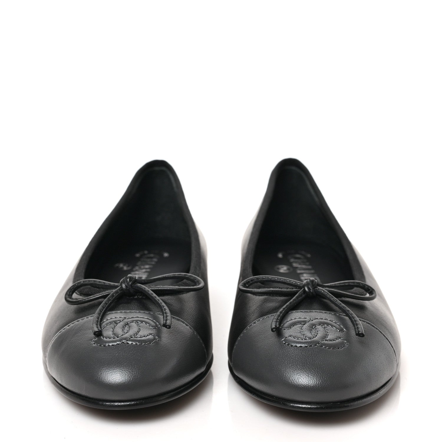 Chanel Lambskin CC Cap Toe Ballerina Flats 37 Black Dark Grey 3 of 8