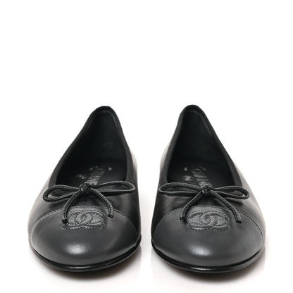Chanel Lambskin CC Cap Toe Ballerina Flats 37 Black Dark Grey 3 of 8