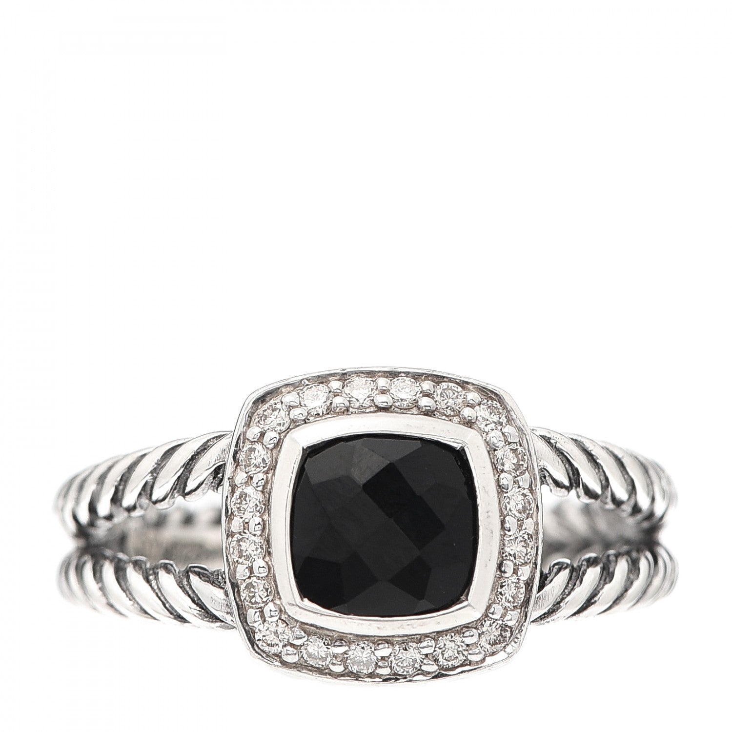 David Yurman Sterling Silver Diamond Black Onyx 7mm Petite Albion Ring 57 8 1 of 6