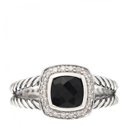 David Yurman Sterling Silver Diamond Black Onyx 7mm Petite Albion Ring 57 8 1 of 6