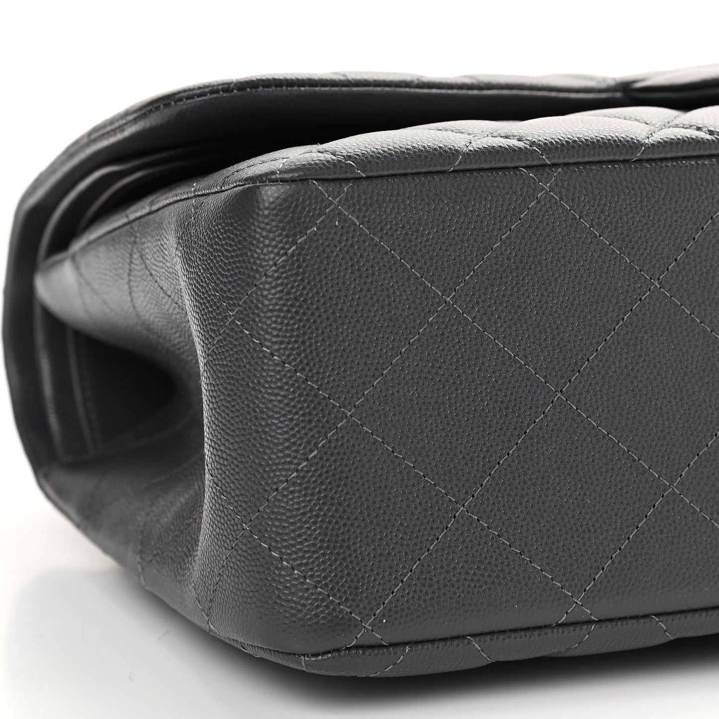 Caviar Quilted Jumbo Double Flap Dark Grey