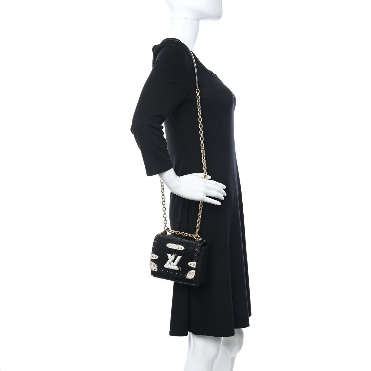 Lizard Mini Twist Shoulder Bag Black