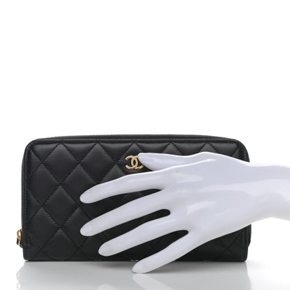 Chanel Lambskin Quilted Large Gusset Zip Around Wallet Black 2 of 8