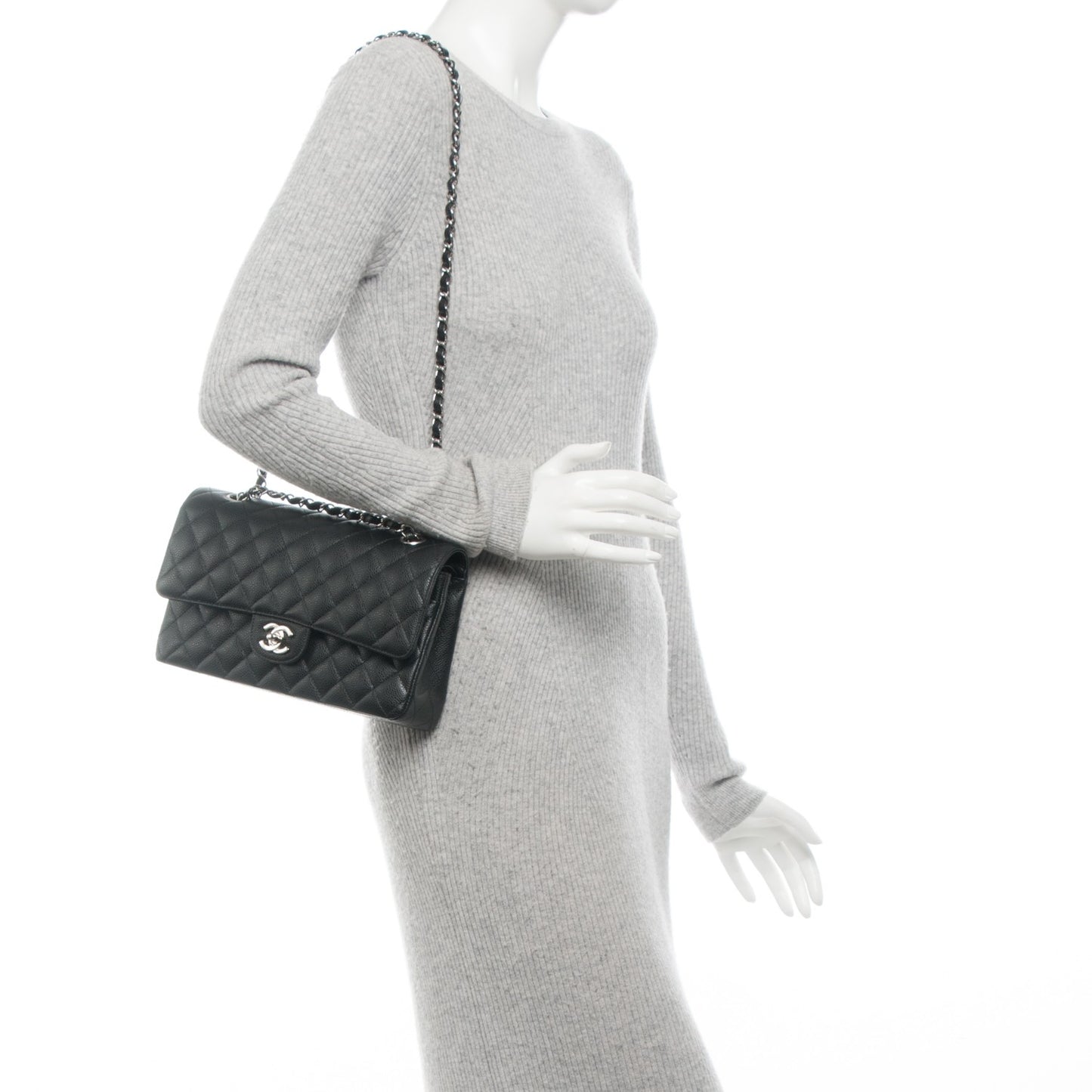 Caviar Quilted Medium Double Flap Black