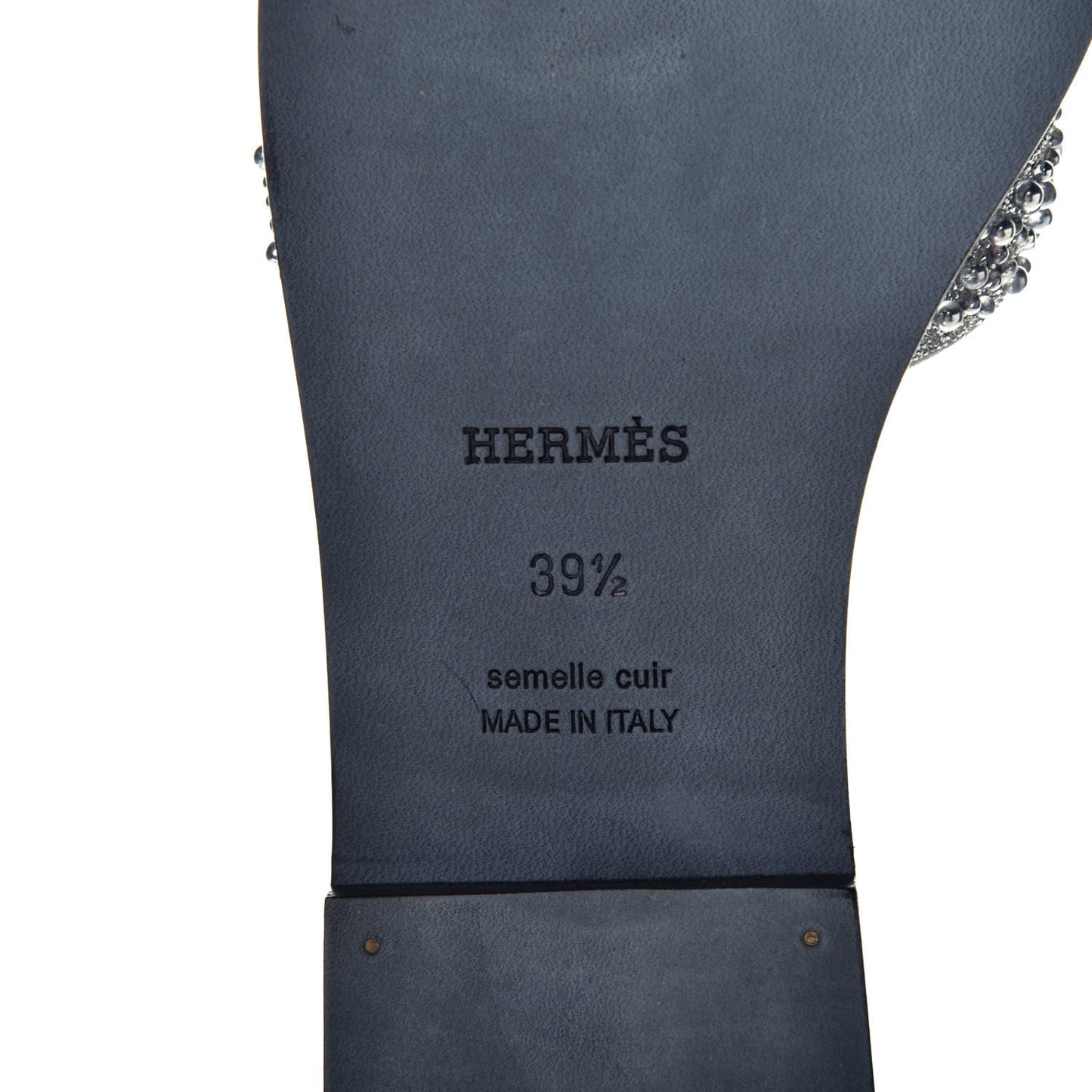 Suede Goatskin Crystal Oran Sandals 39.5 Gris Argente
