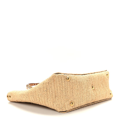 Valentino Garavani Raffia Calfskin Rockstud Tote Naturale Saddle Brown 4 of 8