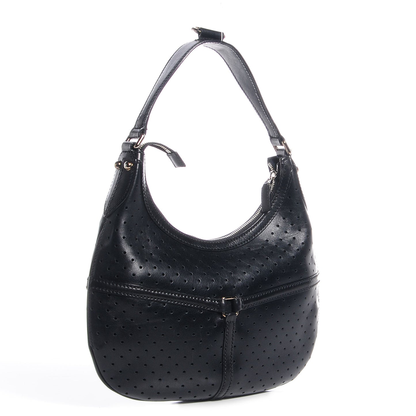 Perforated Leather Reins Hobo Black