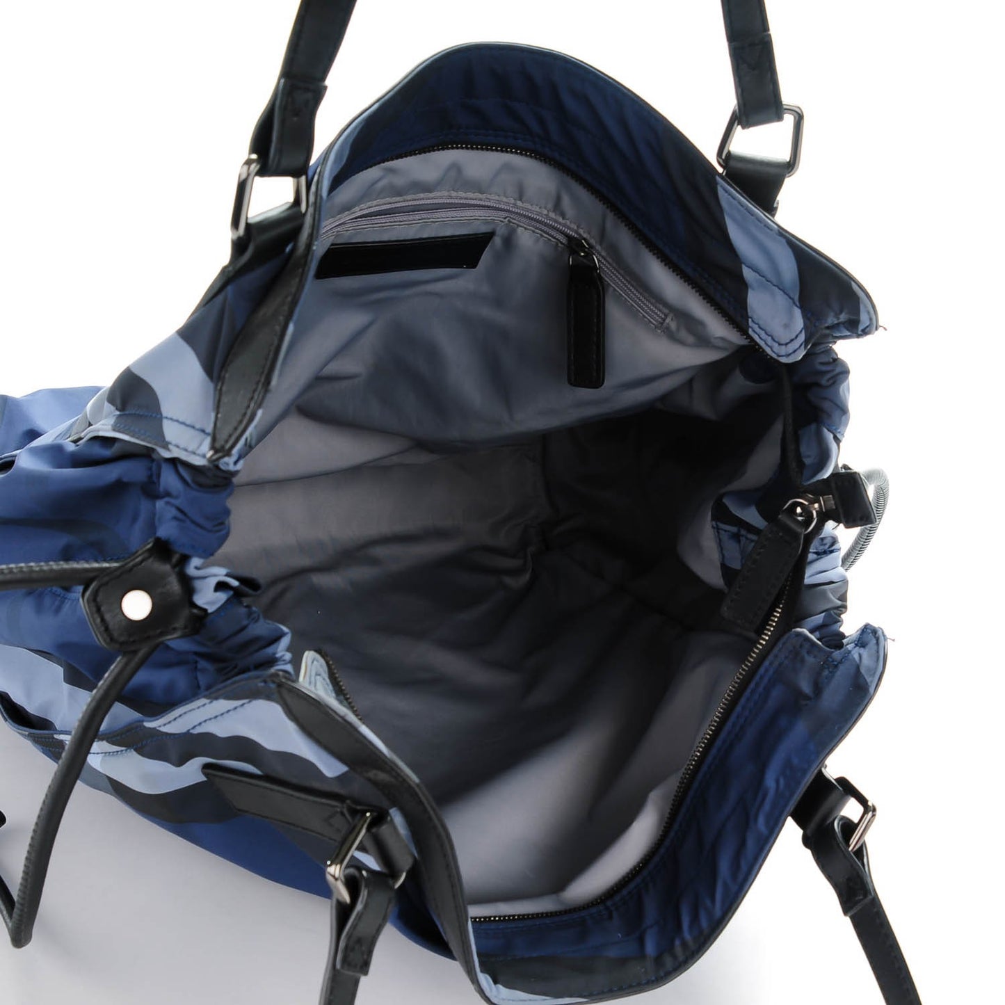 Nylon Check Small Buckleigh Packable Tote Navy Blue