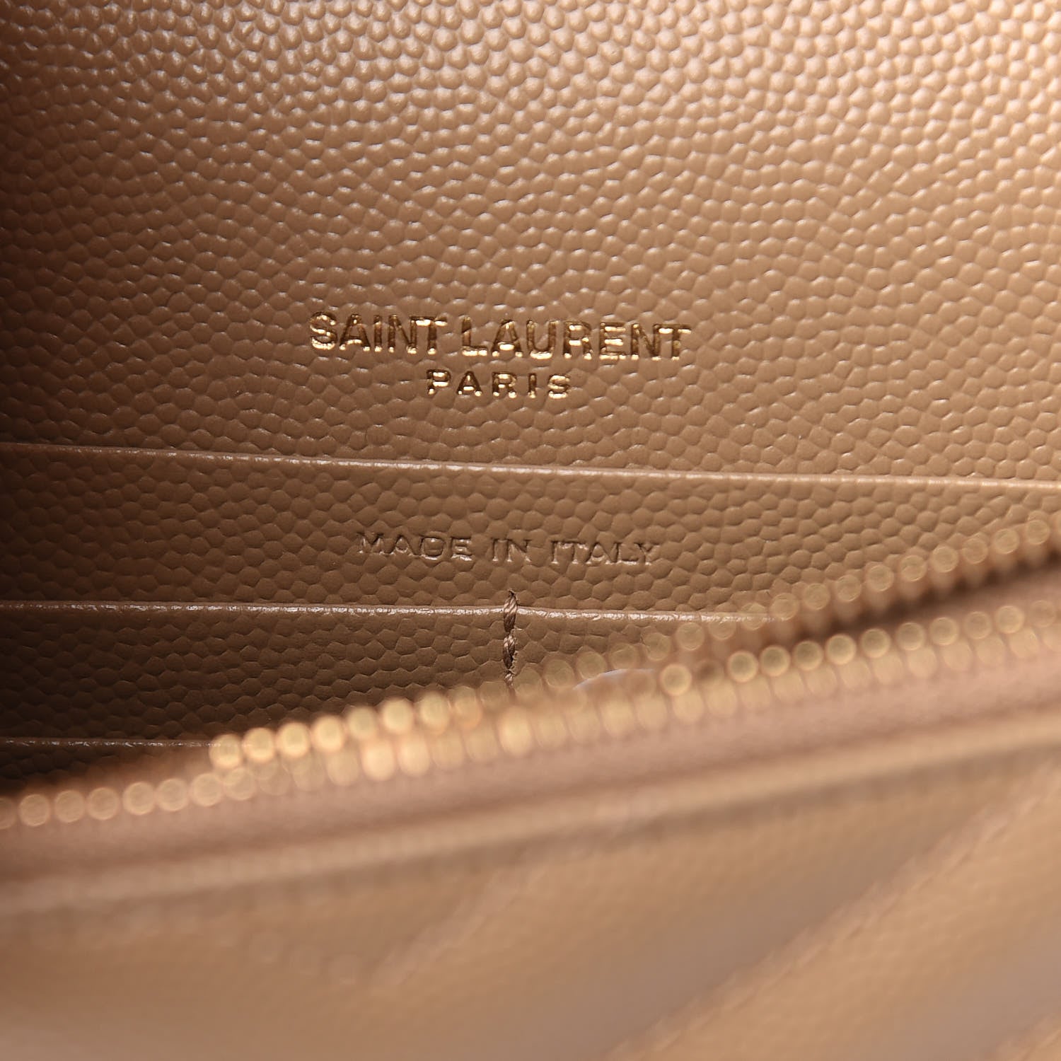 Saint Laurent Grain De Poudre Matelasse Chevron Monogram Envelope Chain Wallet Dark Latte 9 of 12