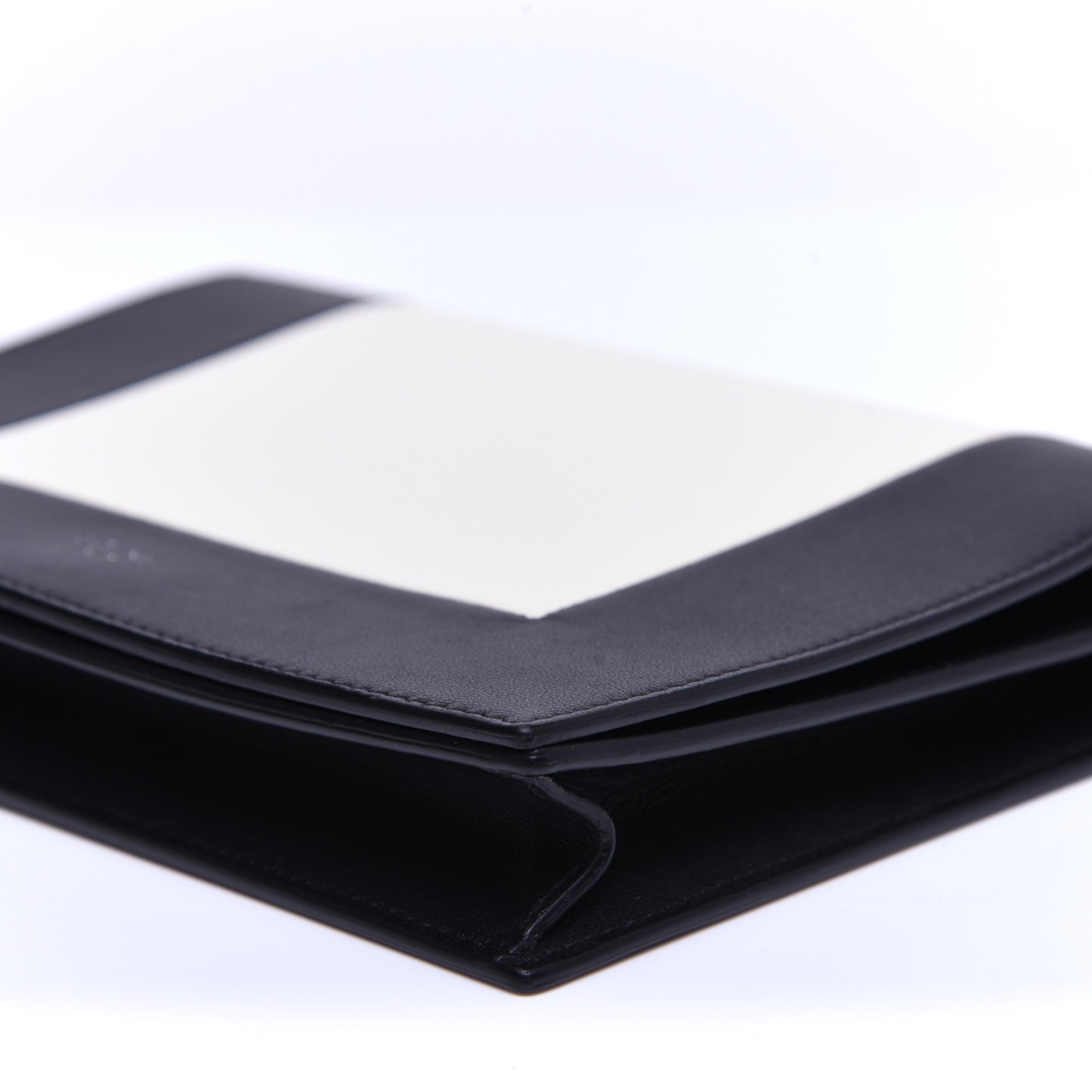 Smooth Lambskin Frame Evening Chain Clutch Black White