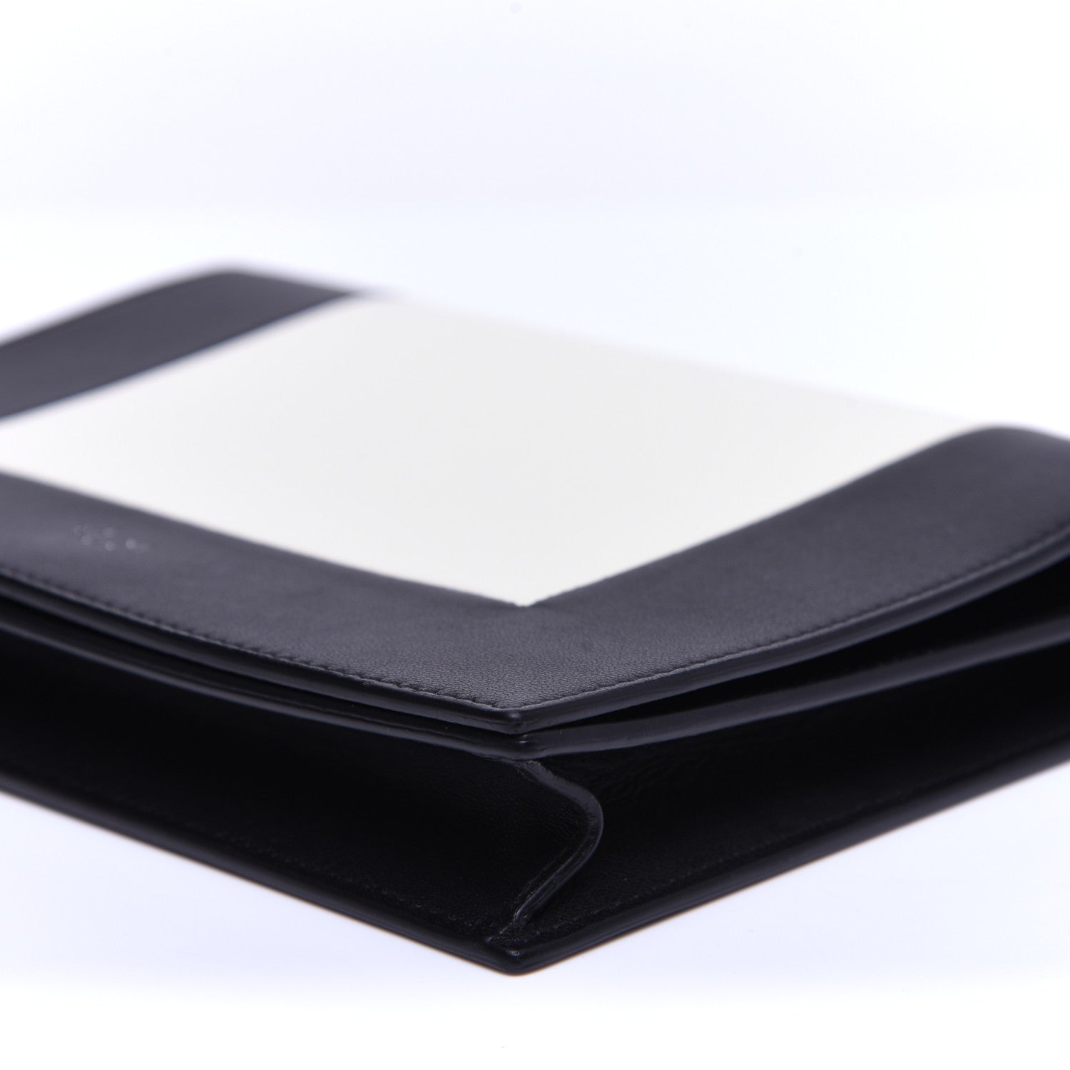 Celine Smooth Lambskin Frame Evening Chain Clutch Black White 7 of 11