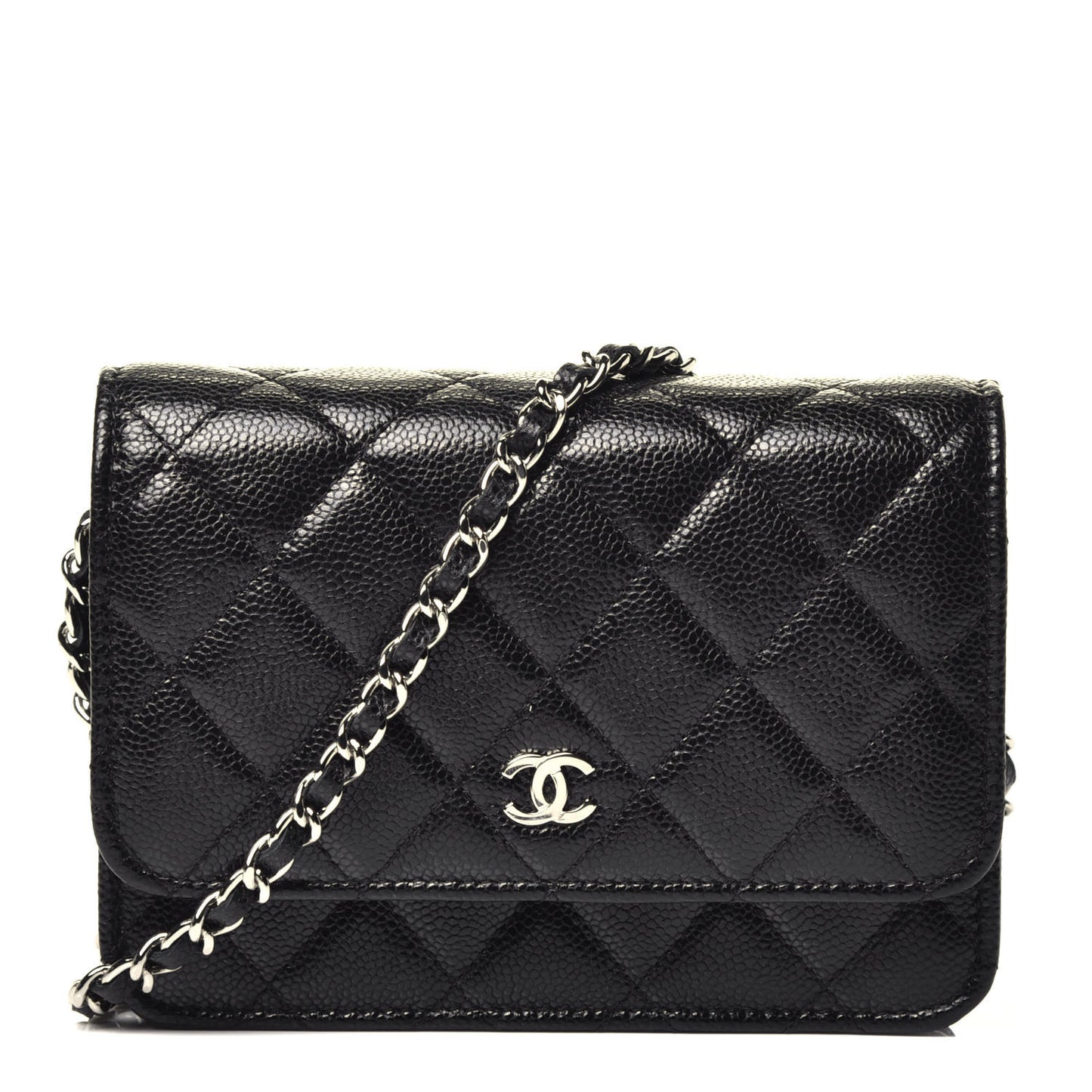 Caviar Quilted Mini Wallet On Chain WOC Black