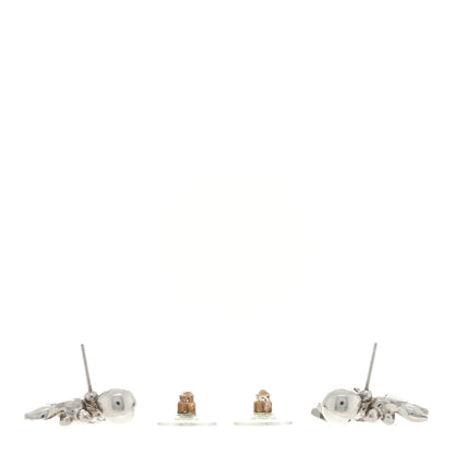 Chanel Crystal Pearl CC Leaf Earrings Silver 3 of 4