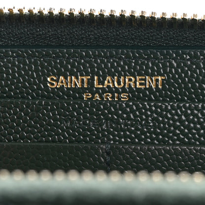 Saint Laurent Grain De Poudre Matelasse Chevron Monogram Zip Around Wallet New Vert Fonce 7 of 11