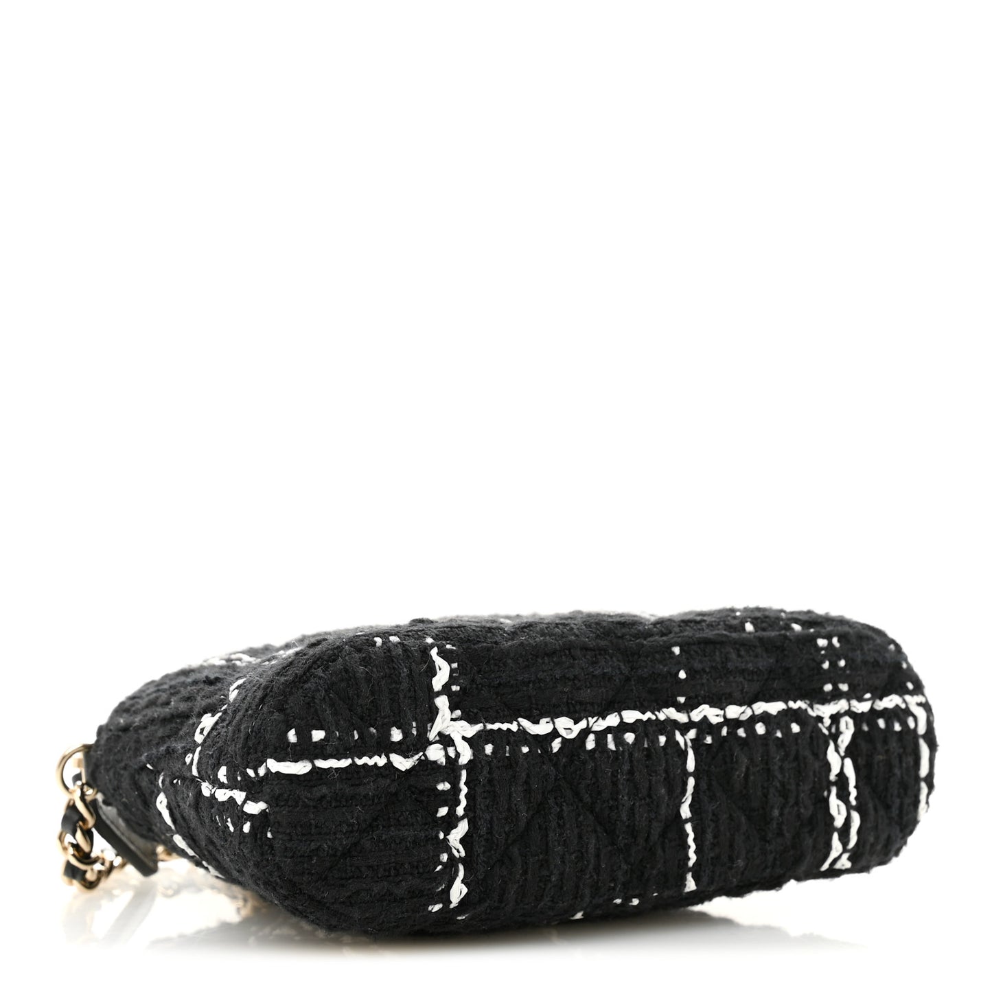 Tweed Quilted Mini Clutch With Chain  Black White