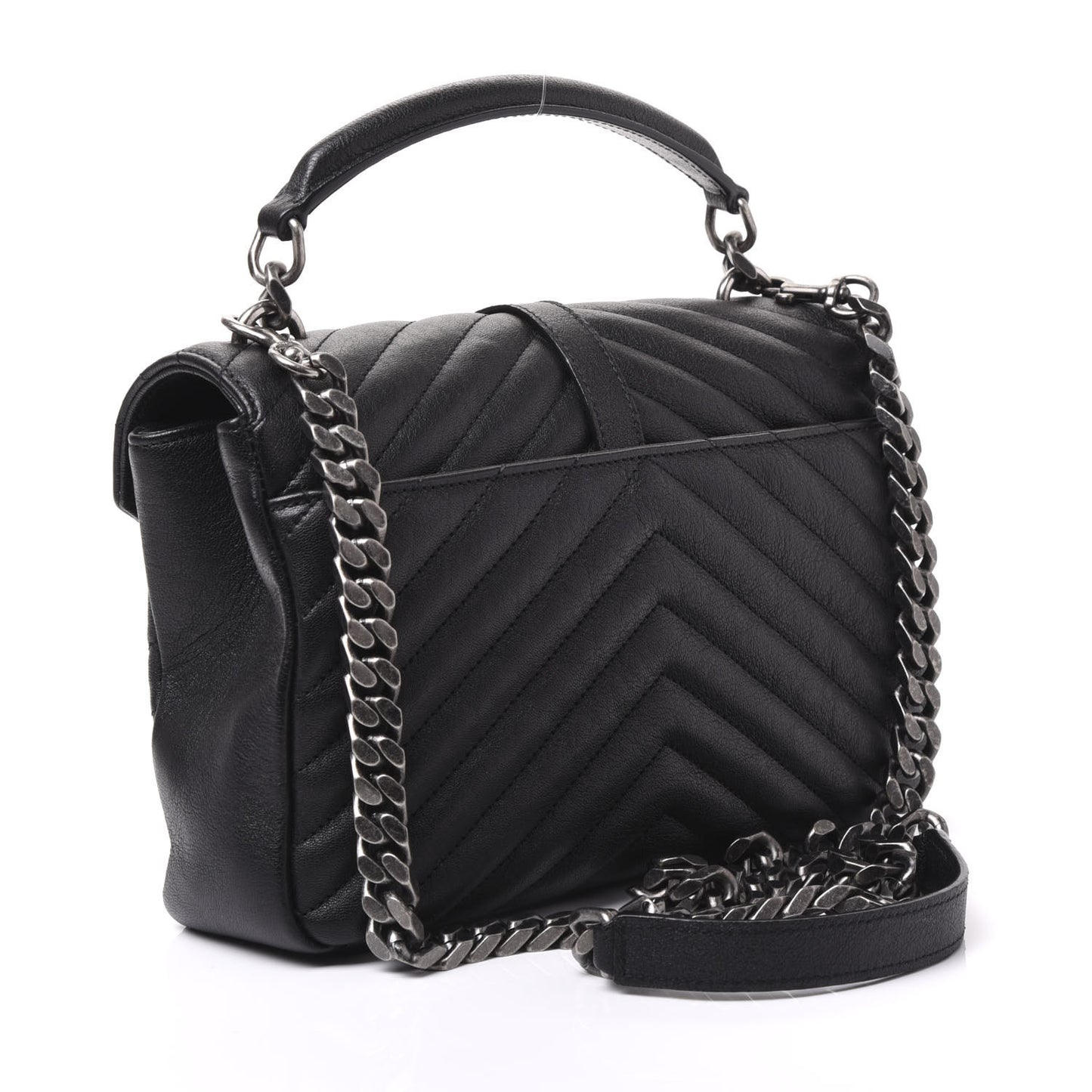 Sheepskin Matelasse Chevron Monogram Medium College Bag Black