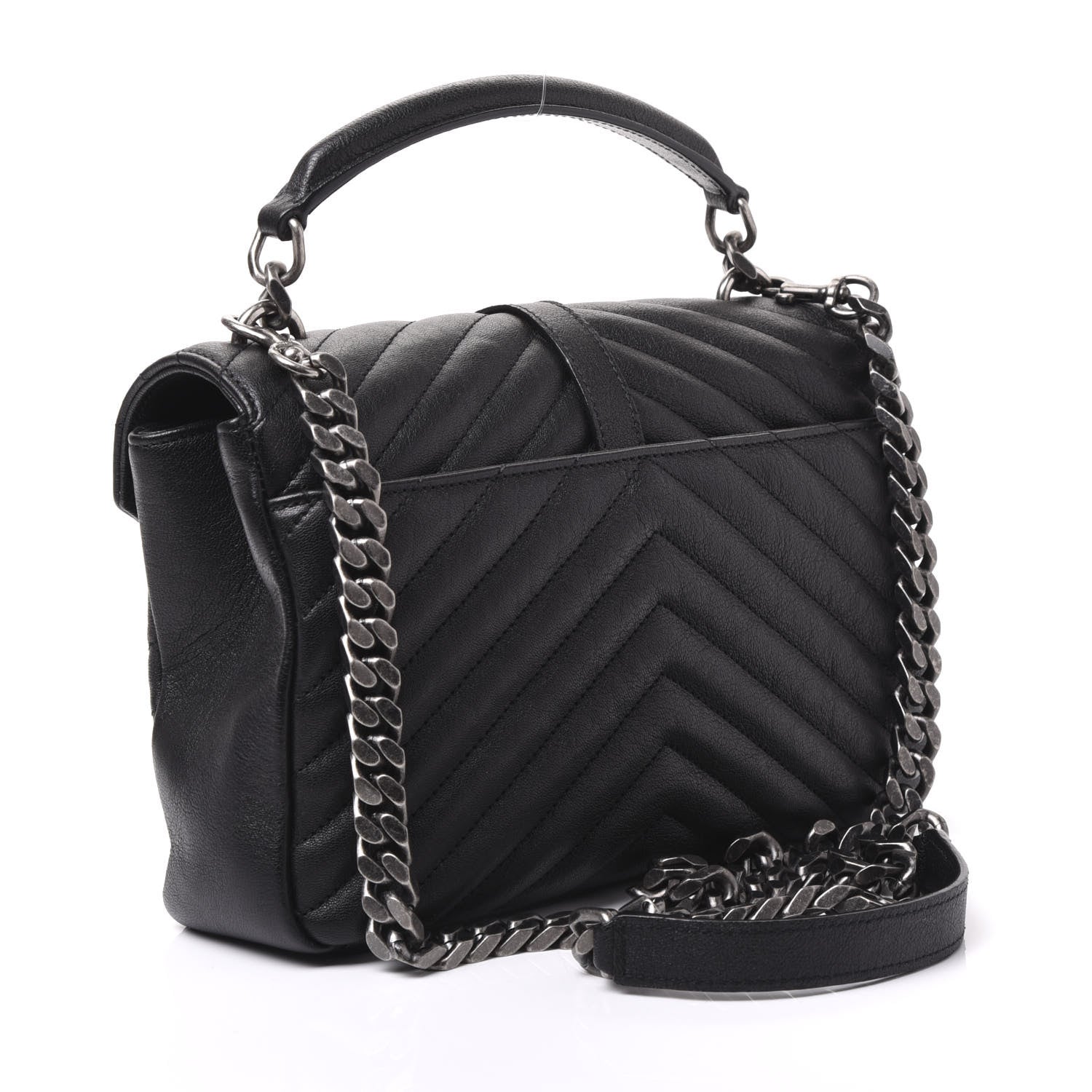 Saint Laurent Sheepskin Matelasse Chevron Monogram Medium College Bag Black 2 of 8
