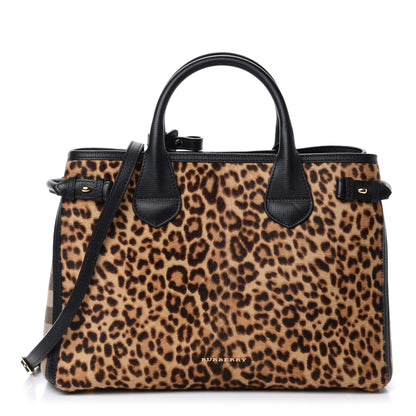 Burberry Calf Hair Leopard Print House Check Medium Banner Tote Black 1 of 14