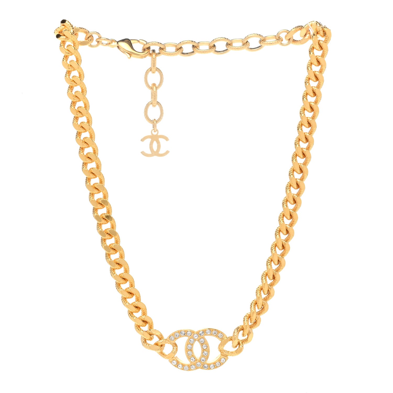 Chanel Crystal Chain Link CC Choker Necklace Gold 3 of 6