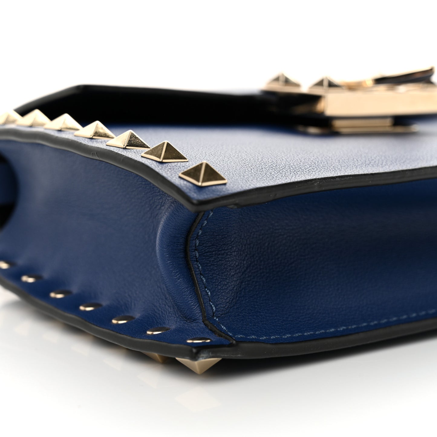 Calfskin Small Rockstud Overlay Flap Shoulder Bag Blue Delft