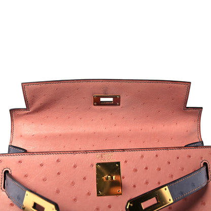 Hermes Ostrich Horseshoe Kelly Sellier 28 Terre Cuite Gris Agate 17 of 39