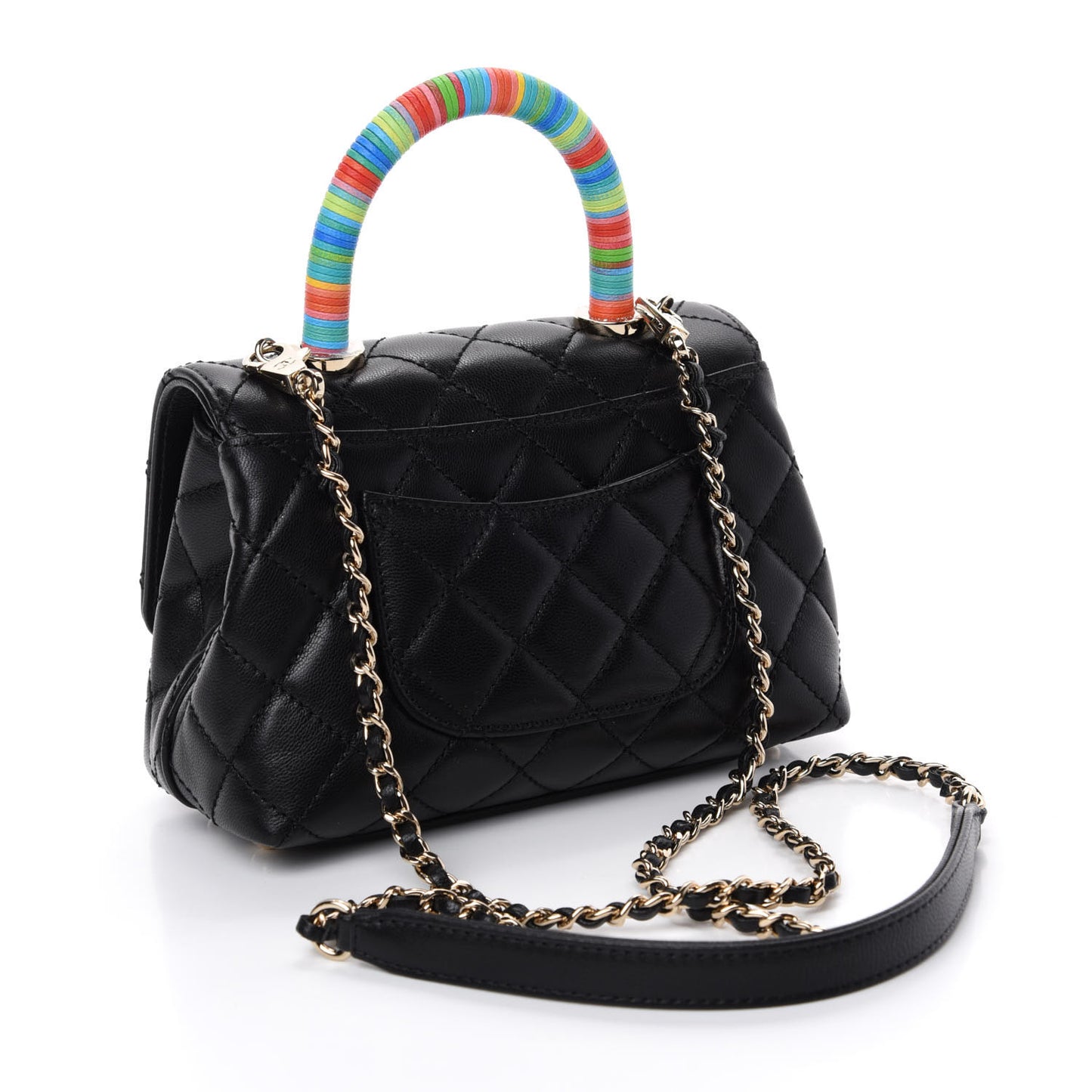Goatskin Quilted Rainbow Extra Mini Coco Handle Flap Black