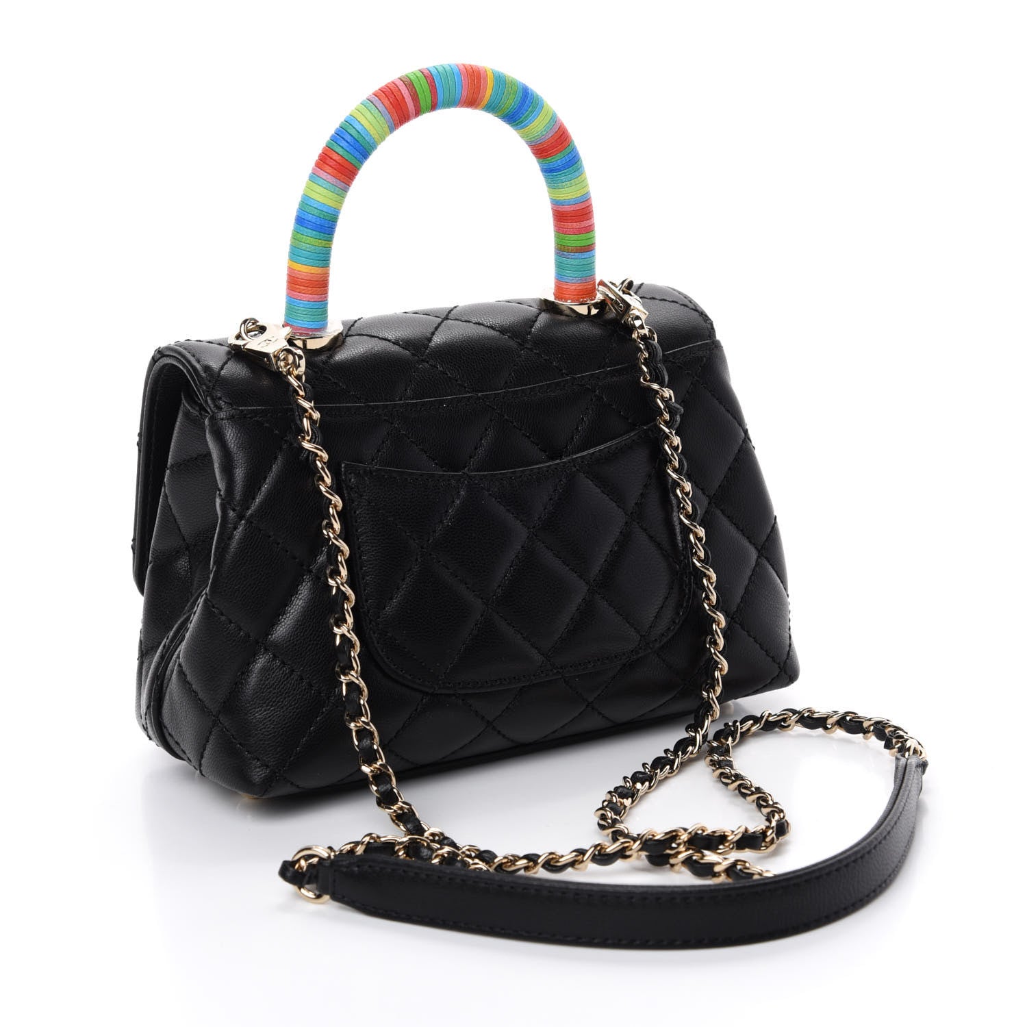 Chanel Goatskin Quilted Rainbow Extra Mini Coco Handle Flap Black 3 of 10
