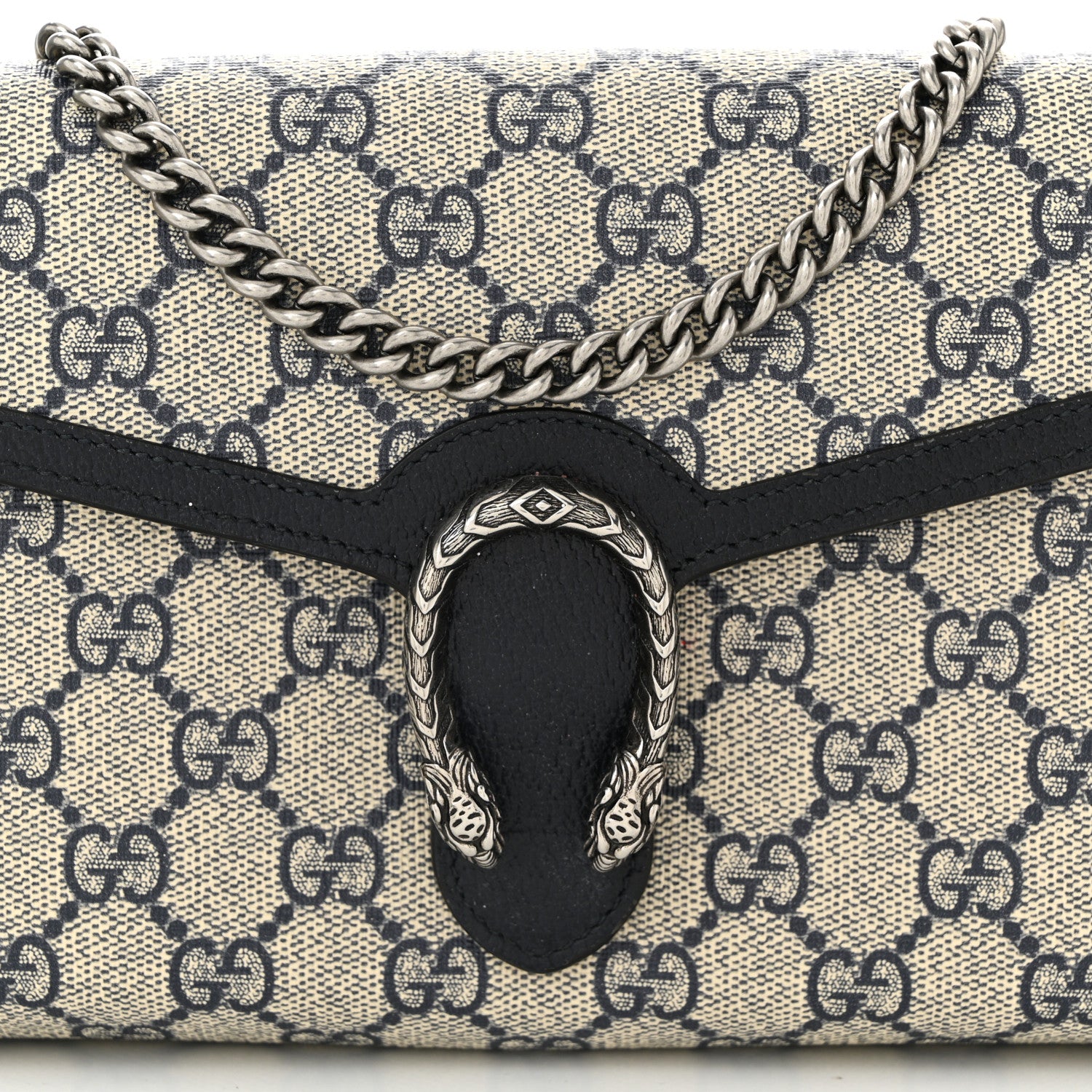 Gucci GG Supreme Monogram Textured Dollar Calfskin Mini Dionysus Chain Wallet Beige Blue 8 of 10