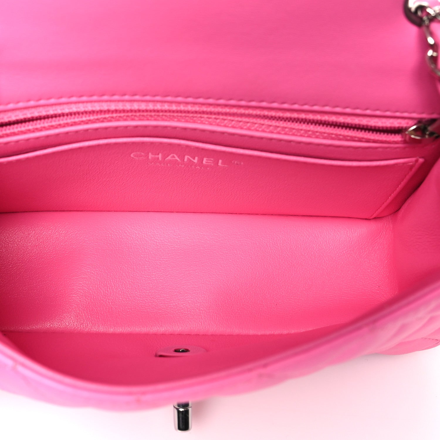 Chanel Lambskin Quilted Mini Rectangular Flap Neon Pink 5 of 13