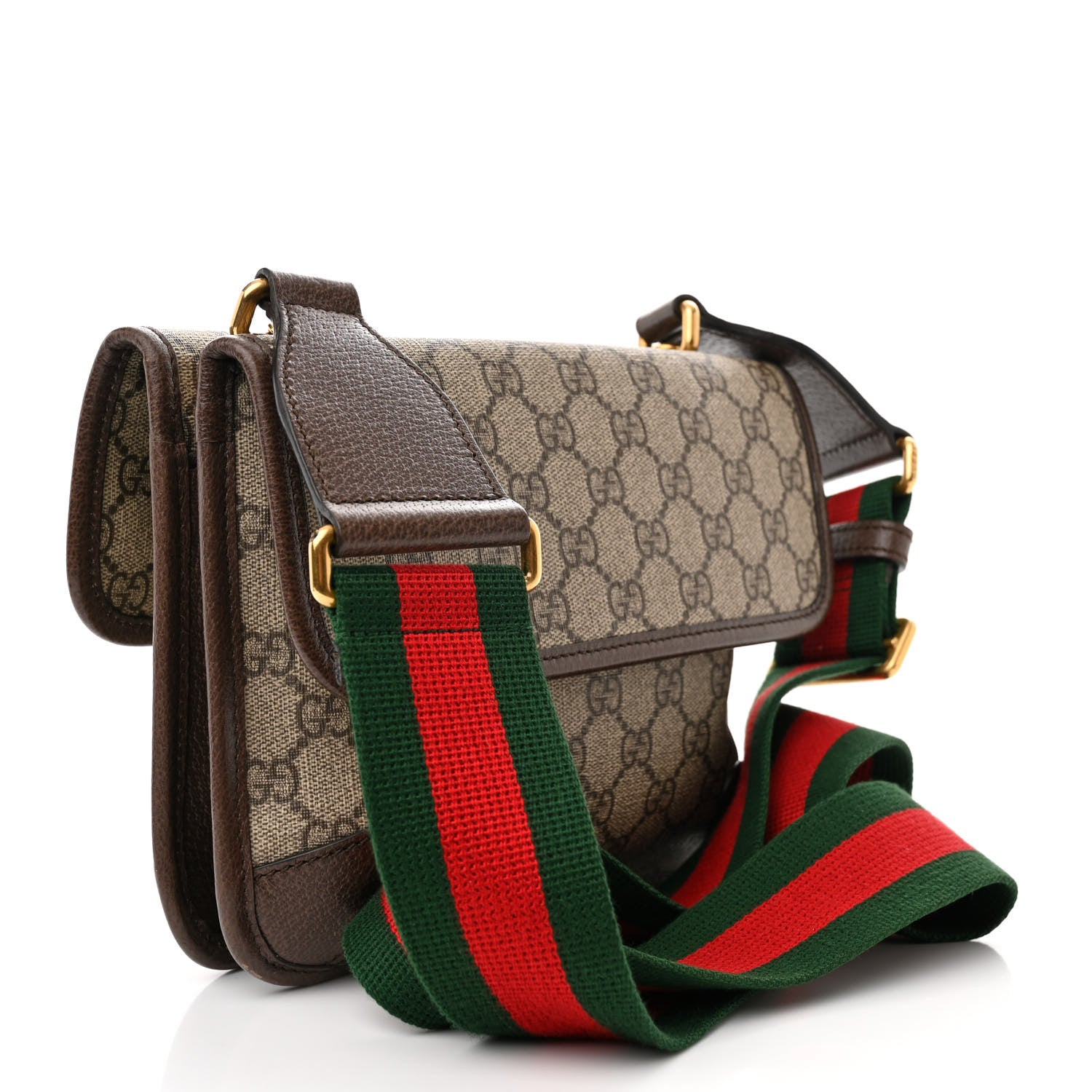 Gucci GG Supreme Monogram Web Small Neo Vintage Double Flap Messenger Bag Beige New Acero 3 of 9