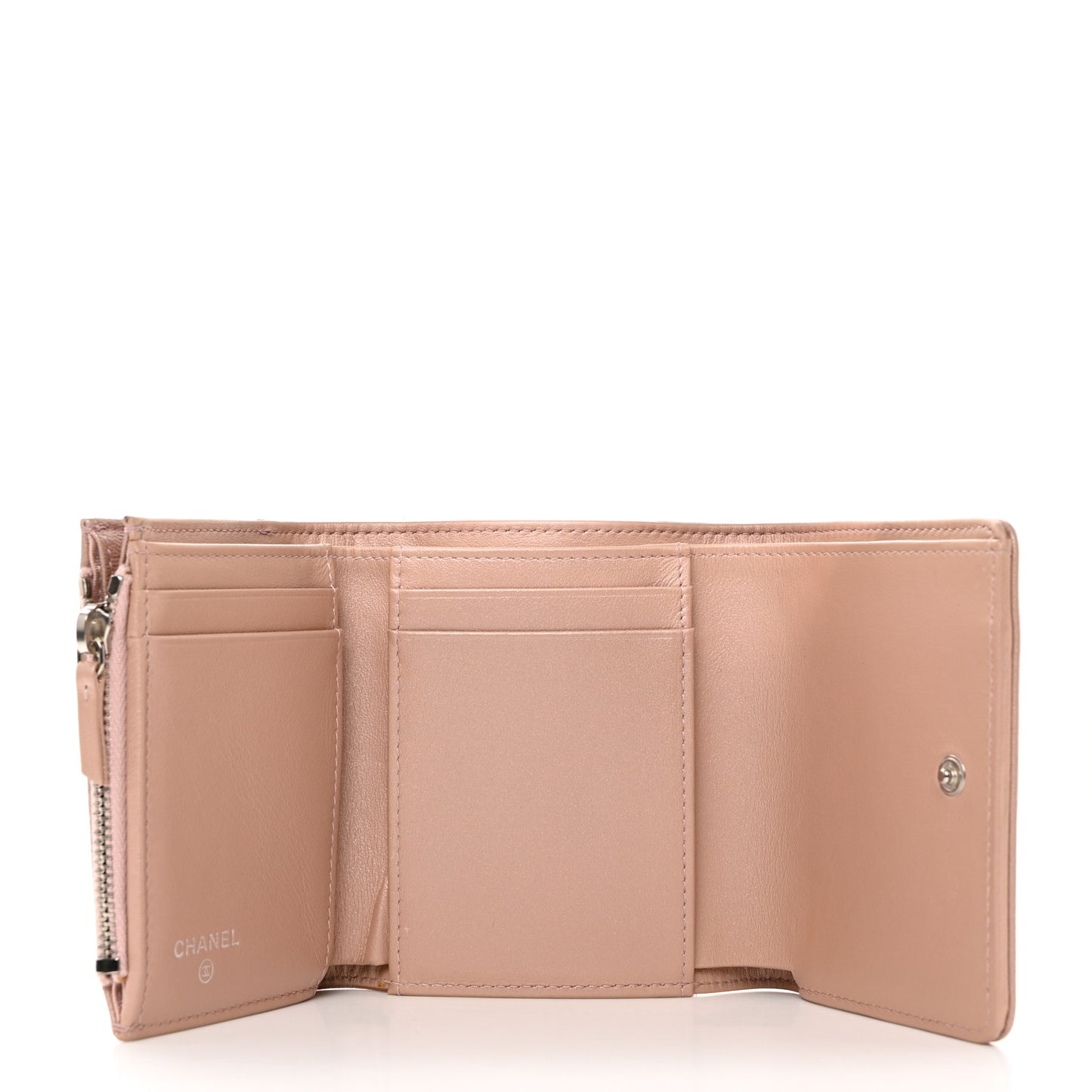 Goatskin Camellia Embossed Compact Wallet Pink