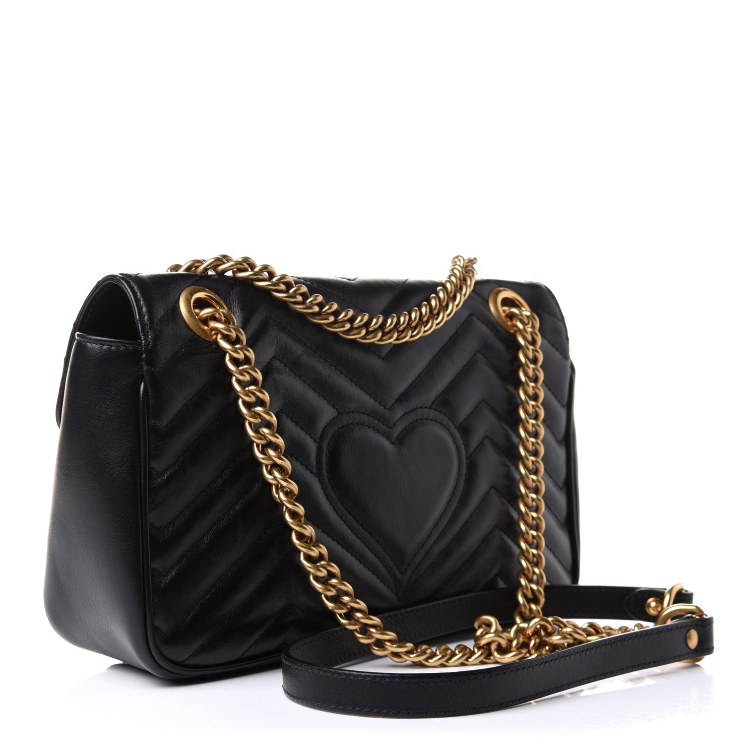 Gucci Calfskin Matelasse Small GG Marmont Shoulder Bag Black 3 of 12