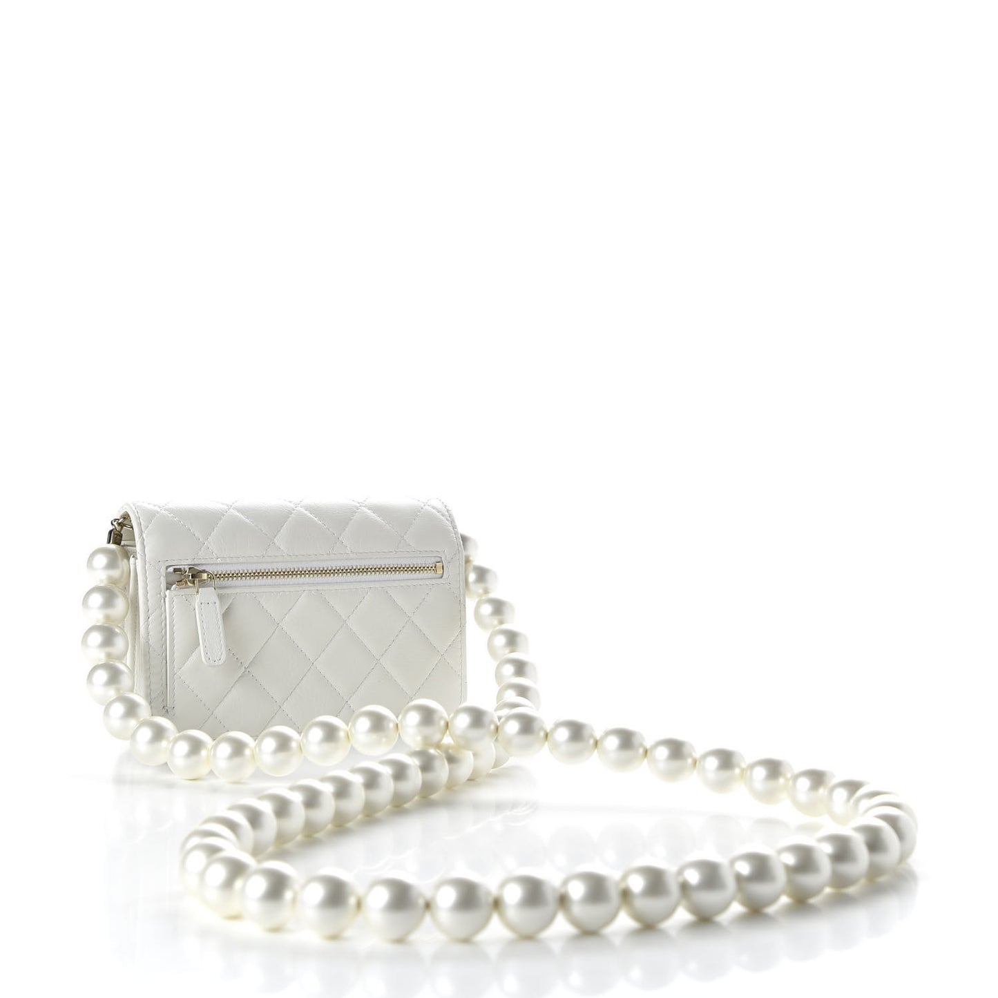 Calfskin Quilted Pearl Mini Wallet On Chain WOC White